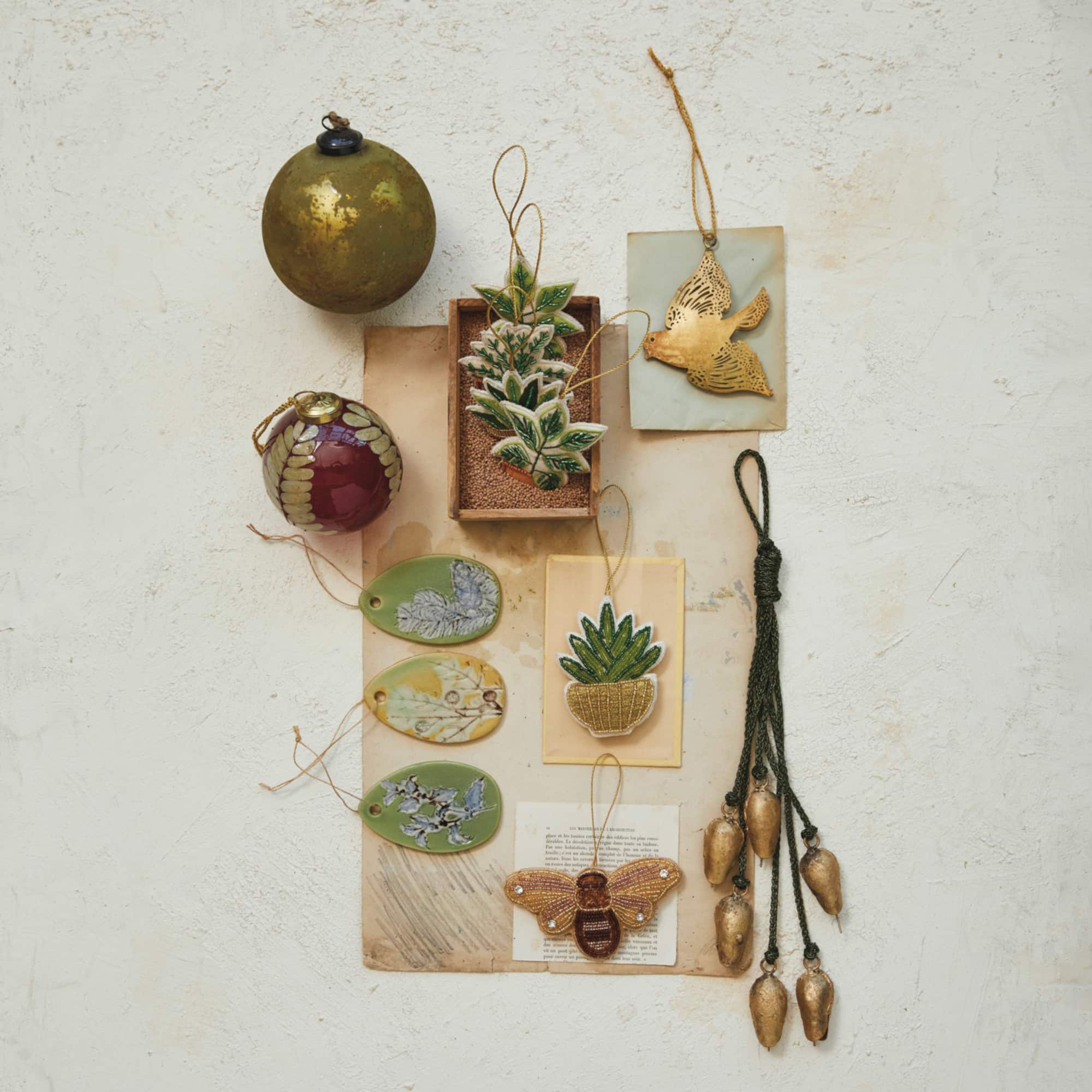 Hello Honey® 12 Pack 4" Matte Olive Green & Gold Distressed Glass Ball Ornaments